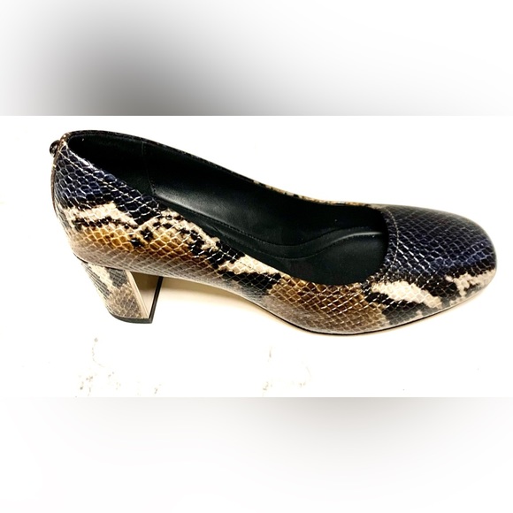 Donald J Pliner $218 Navy-Corin Snakeskin Blocked Heel Square toe Pump 7.5N - Picture 11 of 13